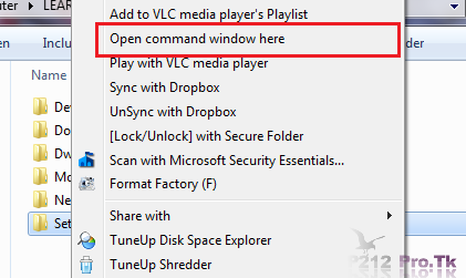 Shift + Chuột Phải vào một thư mục để hiển thị menu Command Prompt - p212pro