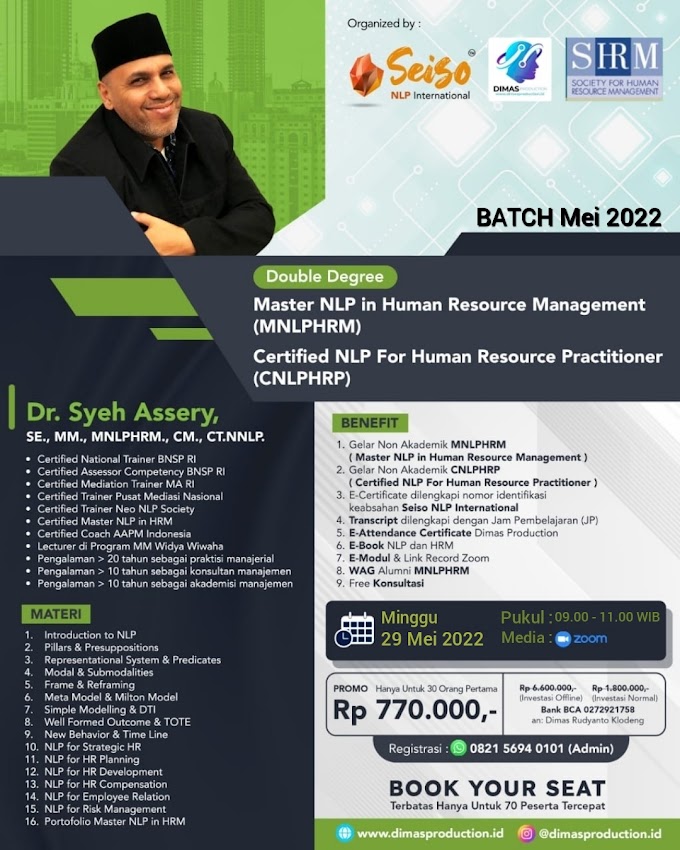 WA.0821-5694-0101 | Master Neuro Linguistic Programming in Human Resource Management (MNLPHRM), Certified Neuro Linguistic Programming in Human Resource Professional (CNLPHRP) 29 Mei 2022