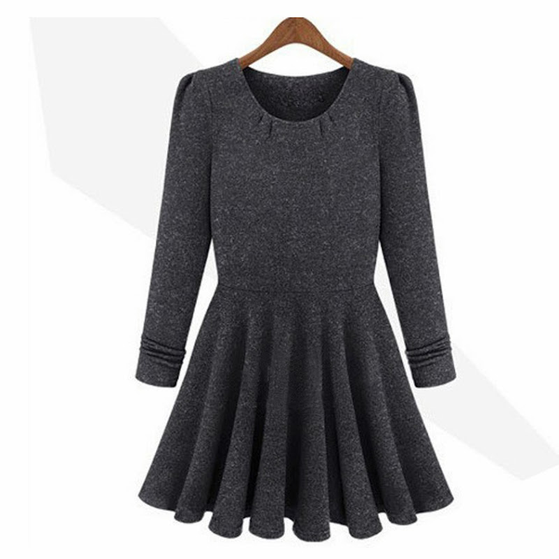 Women's Knit Dress Solid Autumn Render Skirt 2014 Slim Hot Long Sleeve ...