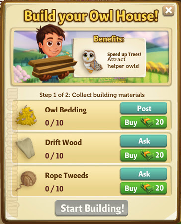 farmville 2 owl house building requirement