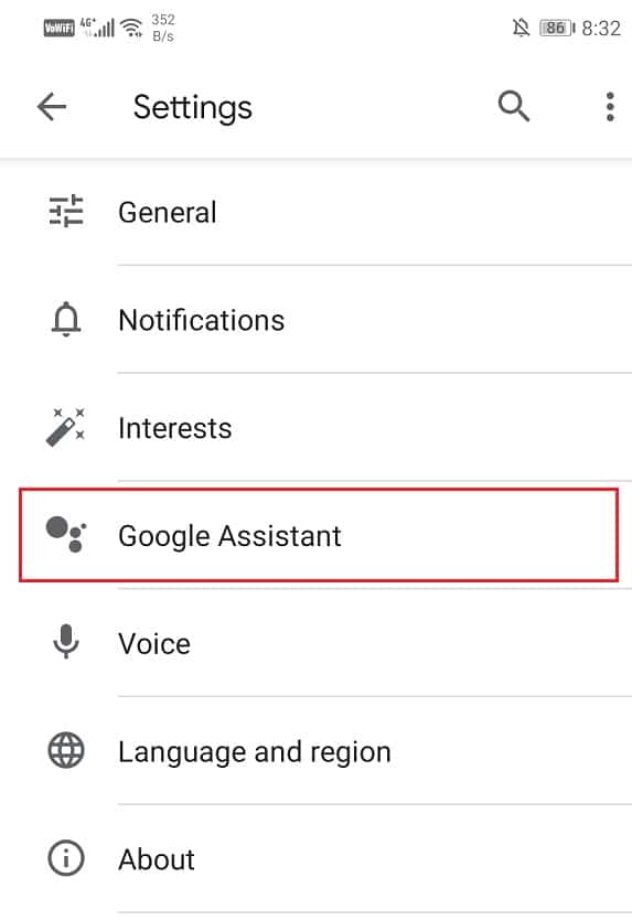 Ora fai clic su Assistente Google