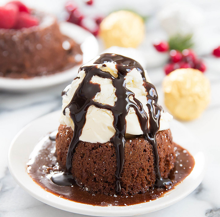 photo of a Molten Nutella Lava Cake topped with vanilla ice cream