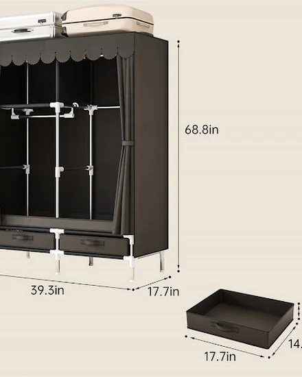 Large Capacity Dustproof Wardrobe with Durable Steel Fram... - 1