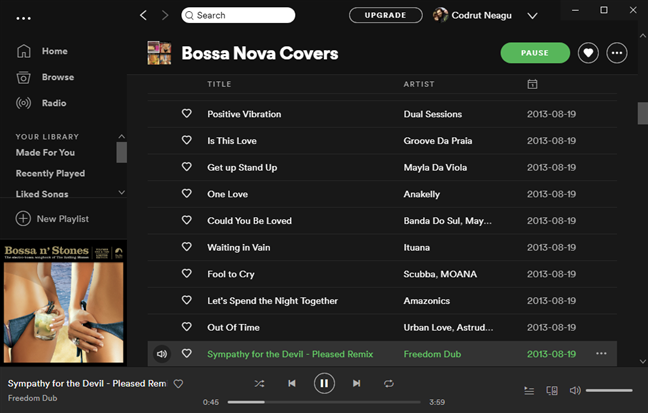 Riproduzione di un brano in Spotify per Windows