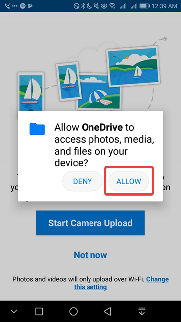 อนุญาตให้ OneDrive เข้าถึงรูปภาพ สื่อ และไฟล์ Android ของคุณ