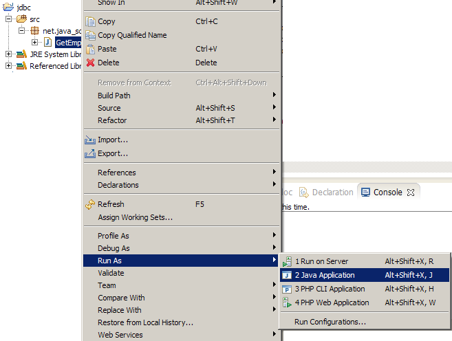 How to run GetEmp.java in Eclipse