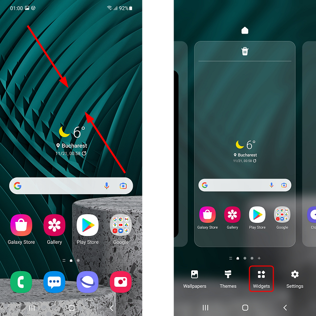 Pizzica lo schermo per vedere più opzioni, quindi tocca Widget