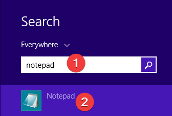 Tìm kiếm notepad trong Windows 8.1