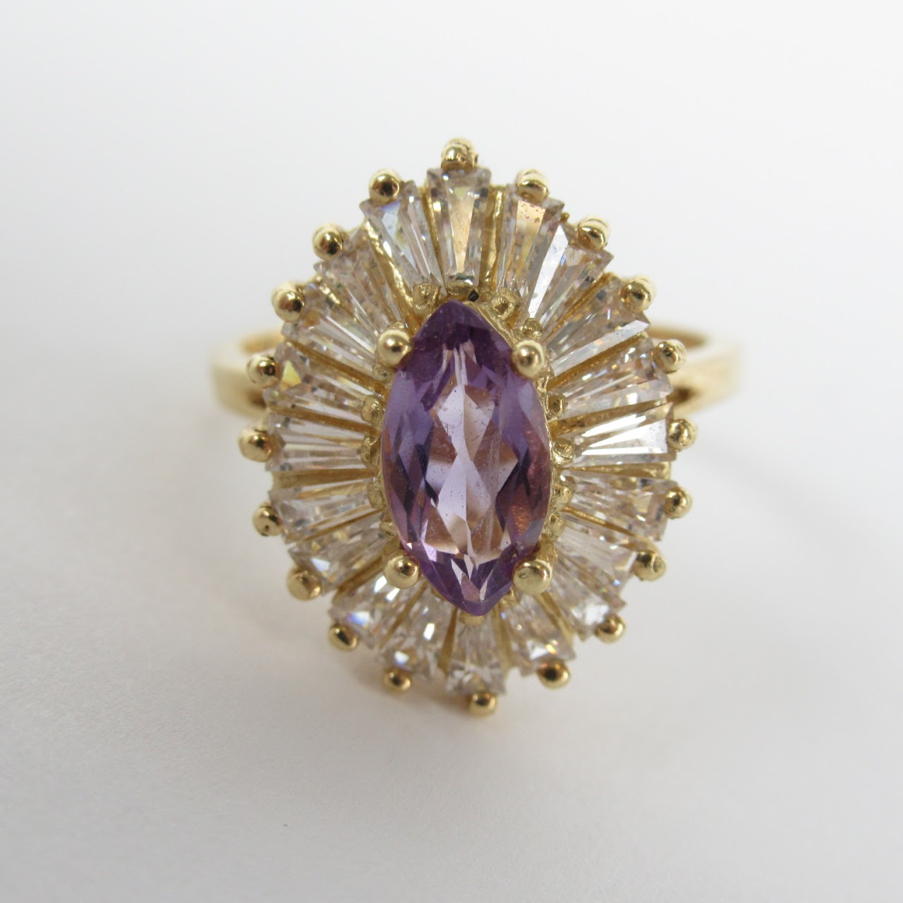 14K Gold, Clear Stone and Amethyst Ring