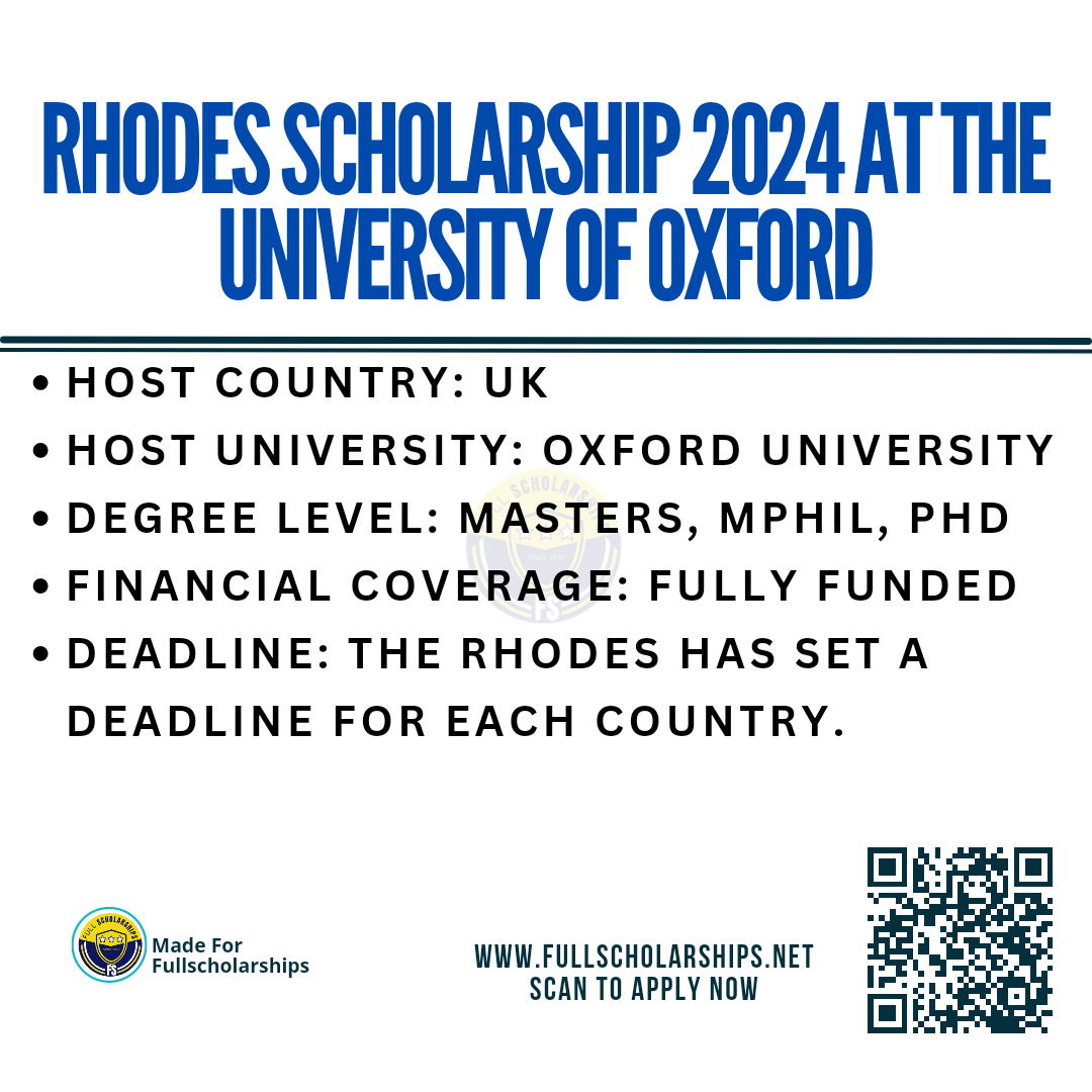  Fully Funded Rhodes Scholarship 2024-2025 at the University of Oxford in United Kingdom Study Free Masters,MPhill,PhD