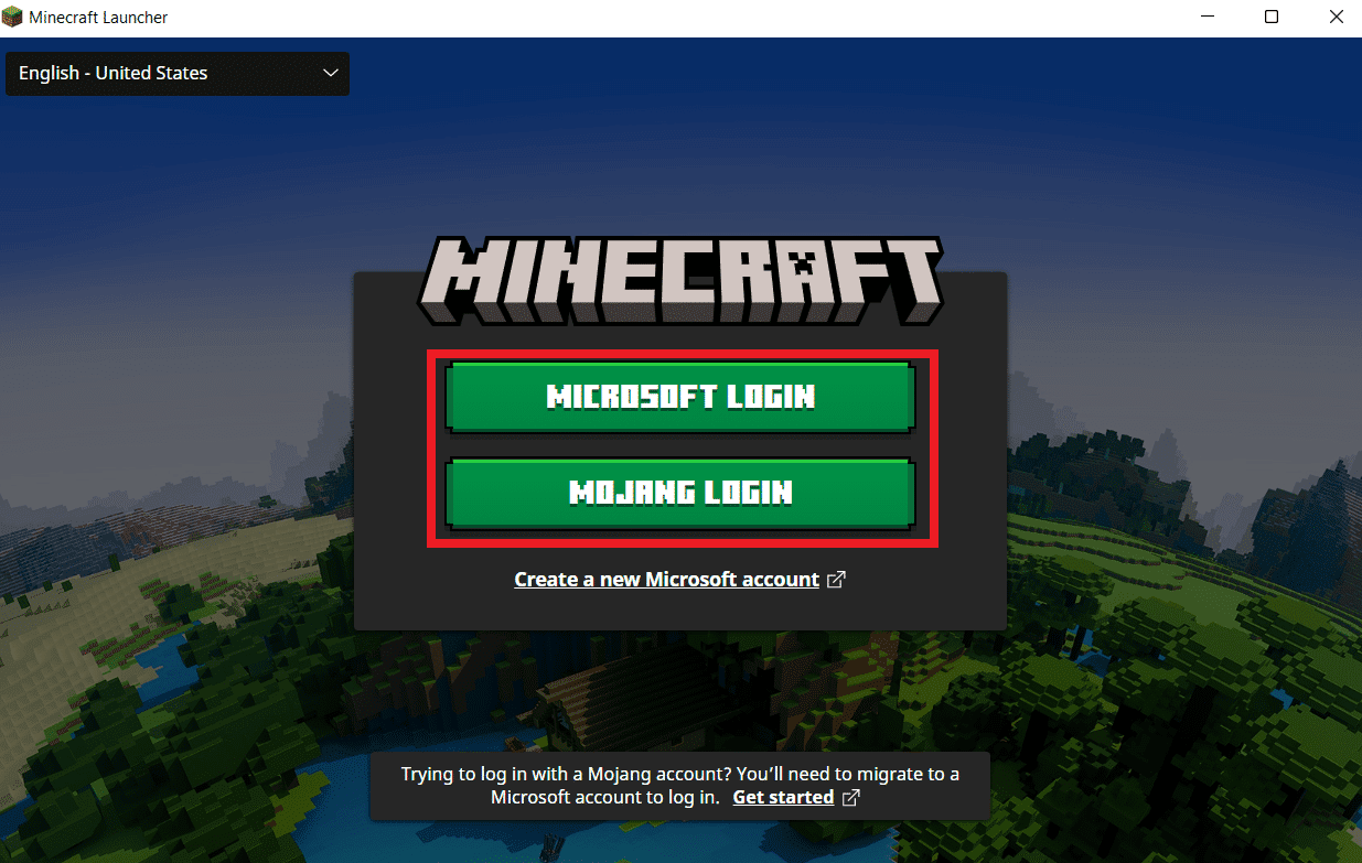 Una vez finalizada la descarga, inicie sesión en su cuenta de Microsoft o Mojang