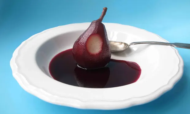 Poached pears – just perfect. Photograph: Felicity Cloake for the Guardian