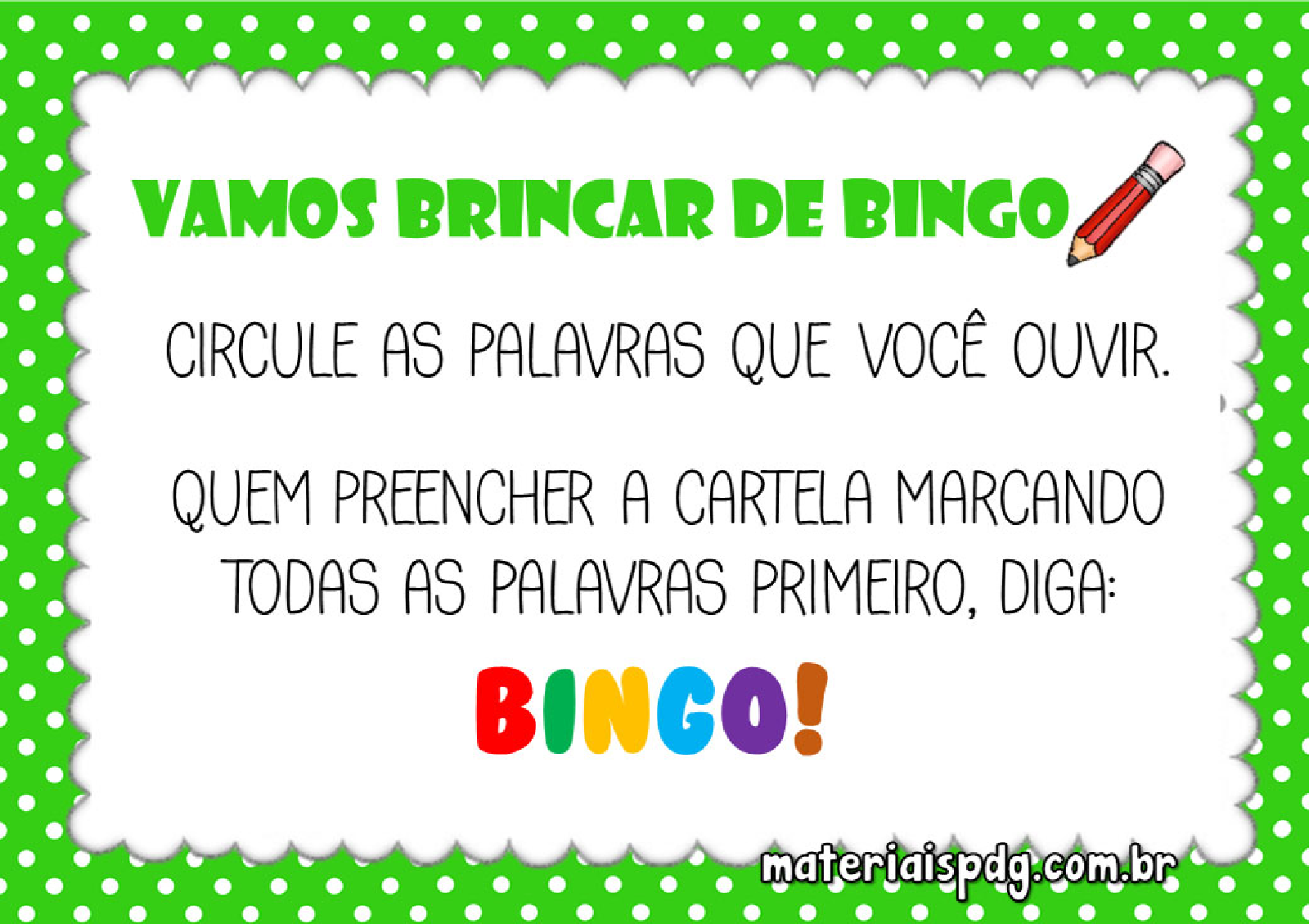 Bingo de palavras simples