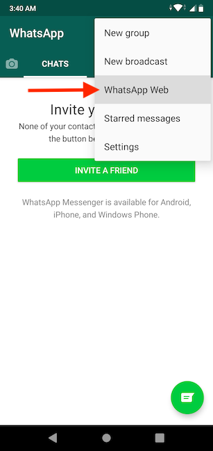 Wybierz WhatsApp Web z menu