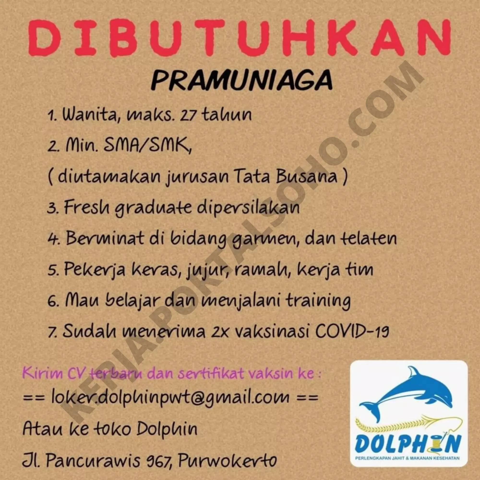 Lowongan Kerja Pramuniaga di Dolphin Purwokerto