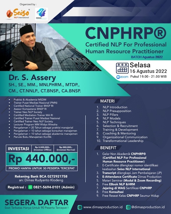 WA.0821-5694-0101 | Certified NLP For Professional Human Resource Practitioner (CNPHRP®) 16 Agustus 2022