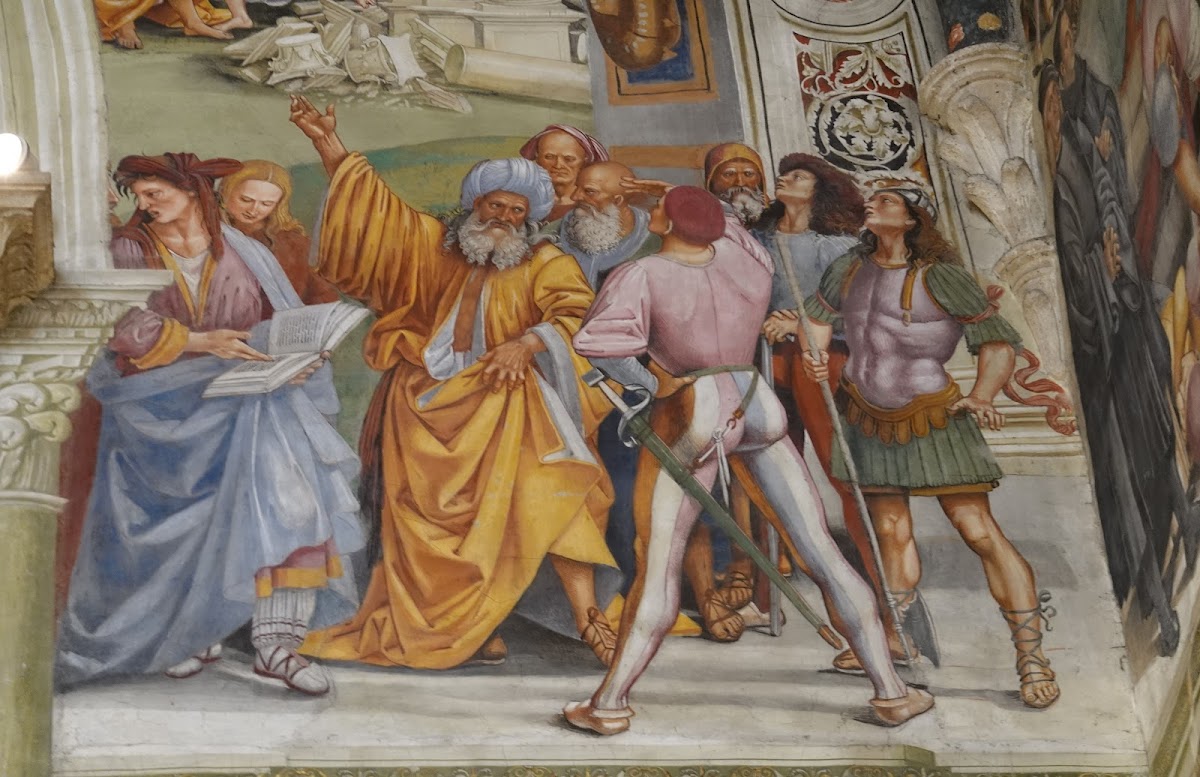Luca Signorelli, Il finimondo (la Sibilla Eritrea e il profeta David spiegano i segni del Apocalisse, affrescato nella Cappella di San Brizio del Duomo di Orvieto