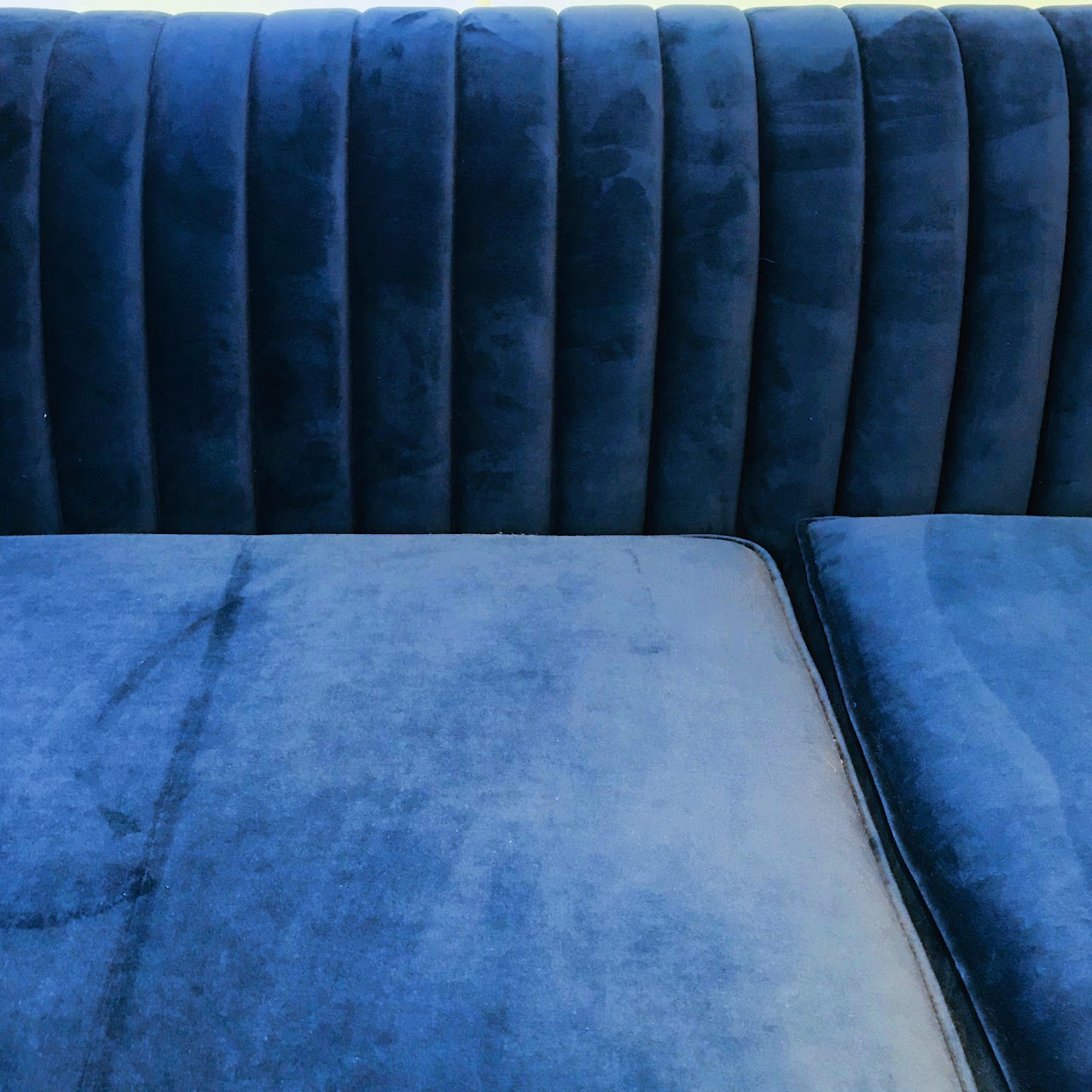 Ribbed Blue Velvet Sofa