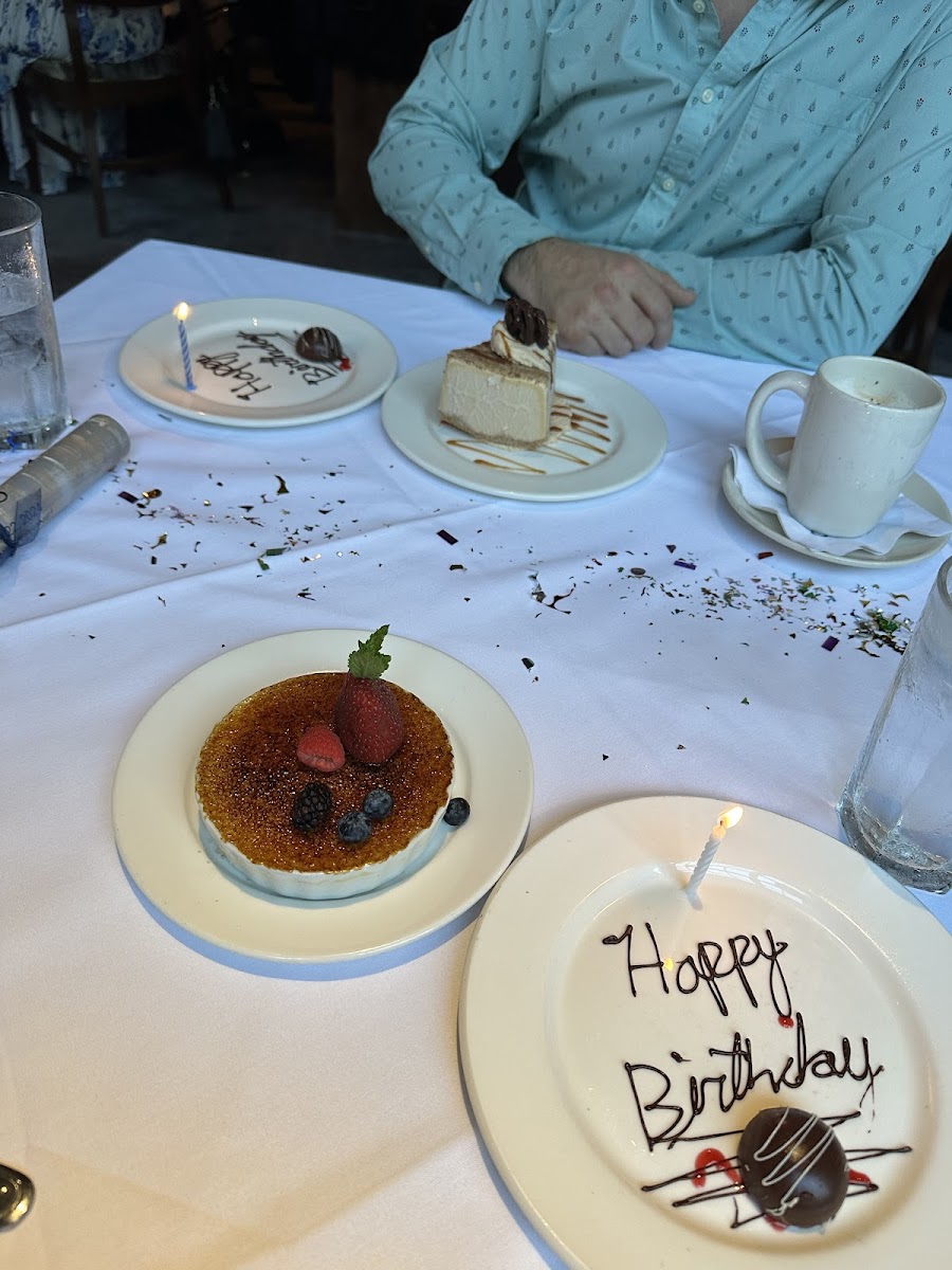 Crème brûlée and the birthday truffle were gluten free. The dessert across the table was not GF