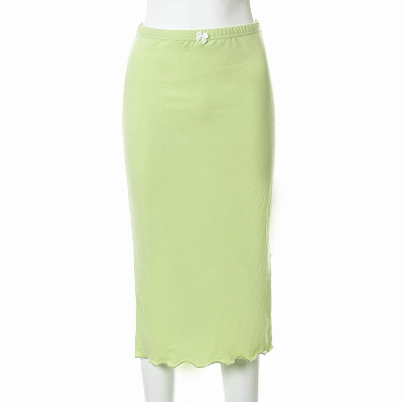 Europese zomerrok voor dames, lage taille, effen kleur, split aan de zijkant, houten oor-heuptas, perfect voor een zomerse en trendy look.
