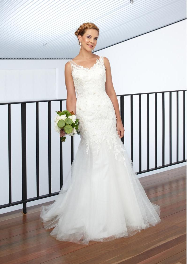 Beaded lace fishtail gown with