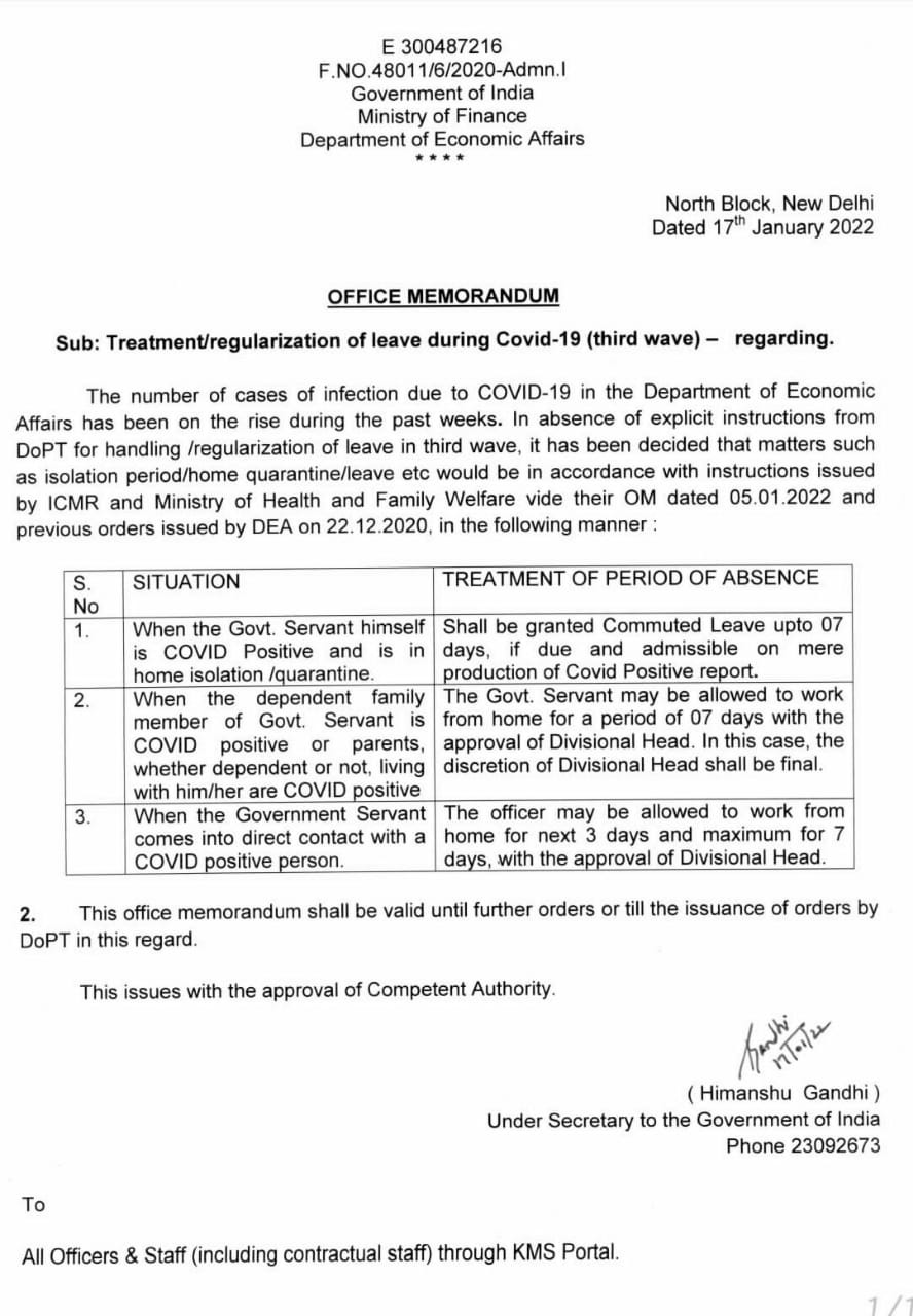 7 days CL sanction order for employees infected with Kovid