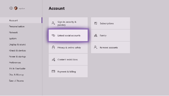 Account social collegati su Xbox One