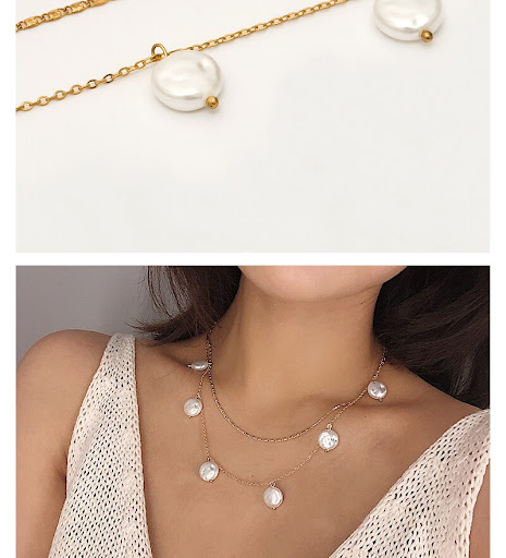 Title 3, Pearl pendant multilayer necklace female