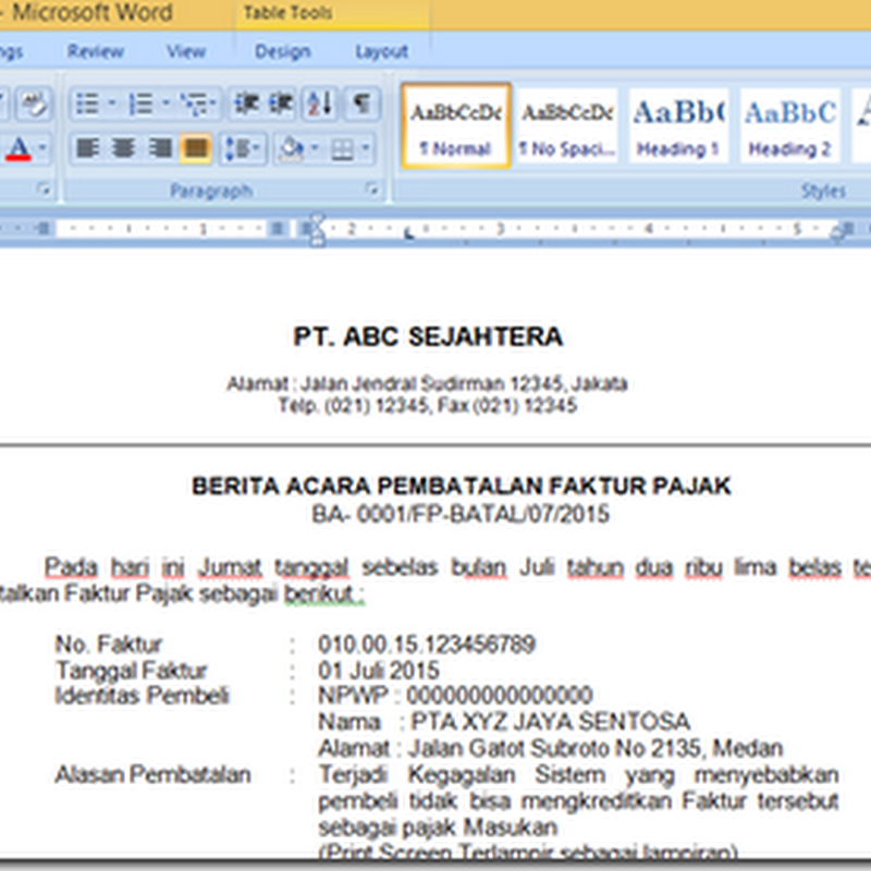 Contoh Surat Pembatalan Faktur Pajak Karena Salah Npwp Bagi Contoh Surat