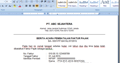 Download Contoh Berita Acara Pembatalan Faktur Pajak 