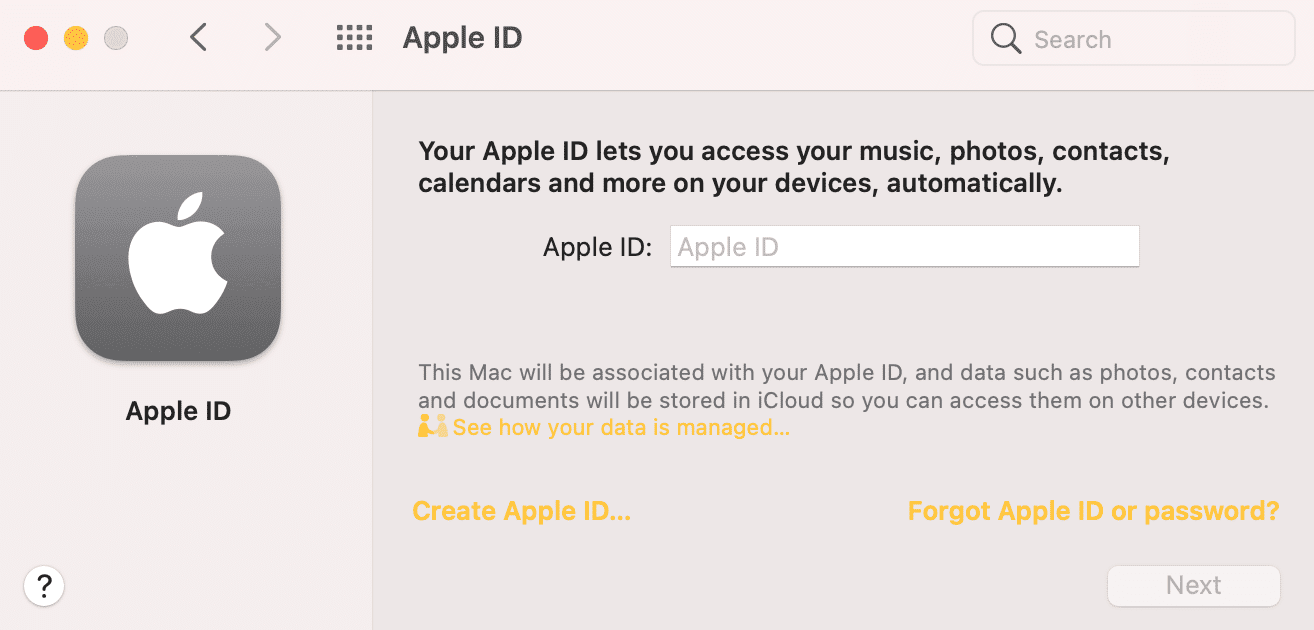 Apple ID 또는 암호를 잊으셨습니까?를 클릭하십시오.