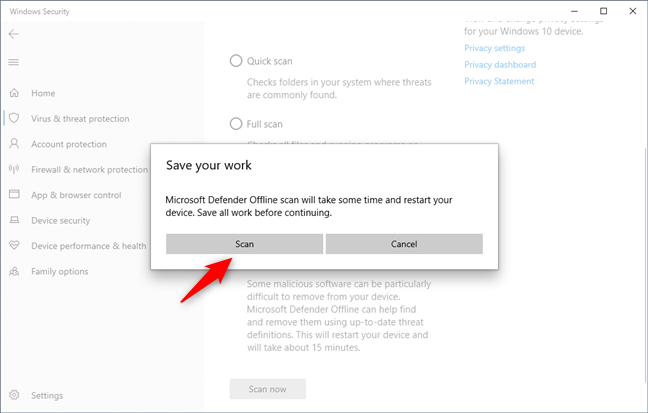 Microsoft Defender Offline yêu cầu bạn lưu công việc của mình