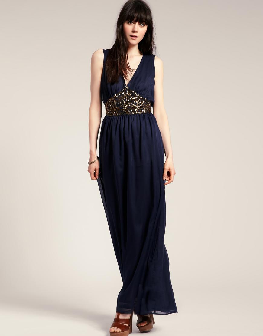 Navy Blue Embellished Waist