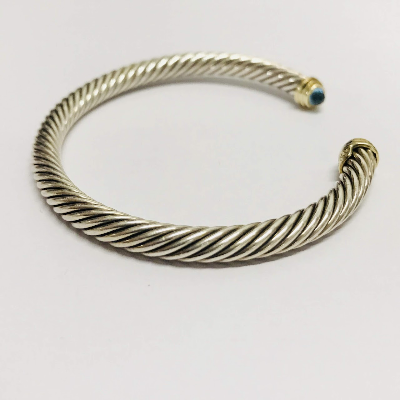 David Yurman Sterling Silver, 14K Gold, and Blue Topaz Bracelet