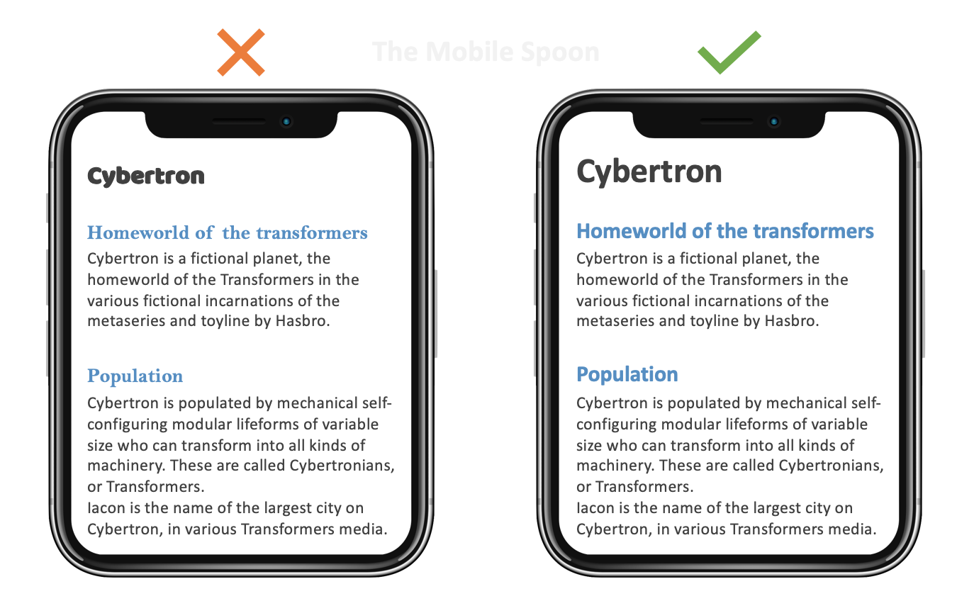 Mobile UI Design - limit your font types to 2-3 max