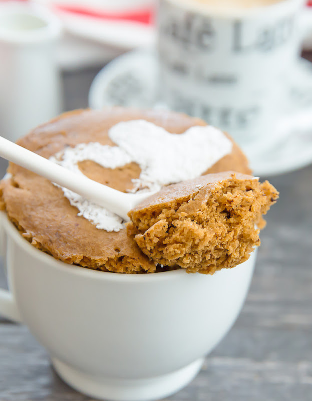 close-up of a spoonful of Caffè Latte Mug Cake