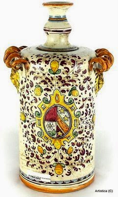  MONTELUPO ROSSO: Bottle with serpentine handles and renaissence crest [#1124-MLR]