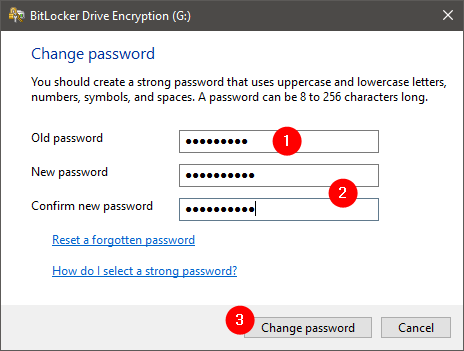 การเปลี่ยนรหัสผ่าน BitLocker ของหน่วยความจำ USB ที่เข้ารหัส