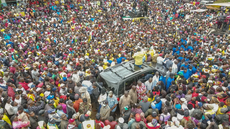 UDA presidential candidate William Ruto addressing supporters during a campaign rally on Wednesday, July 27,2022.