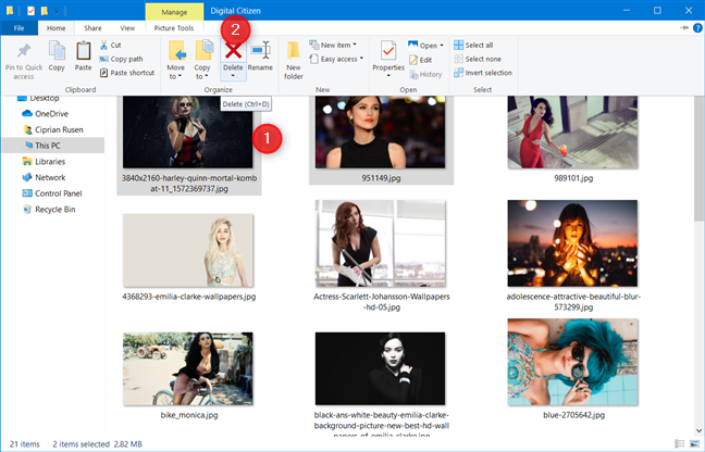 ลบไฟล์จากแท็บหน้าแรกของ File Explorer