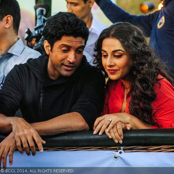 Farhan Akhtar and Vidya Balan during the promotion of their movie Shaadi Ke Side Effects at Film City, in Mumbai, on February 14, 2014.