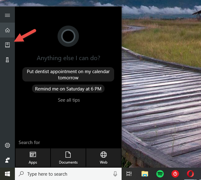 Windows 10, Cortana, ตั้งค่า