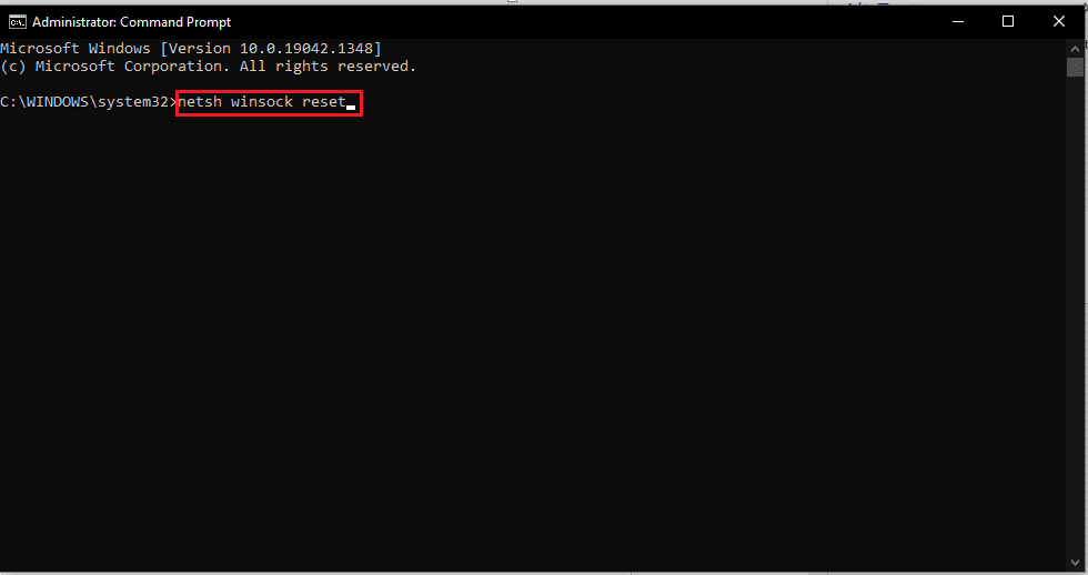 netsh winsock reset comando