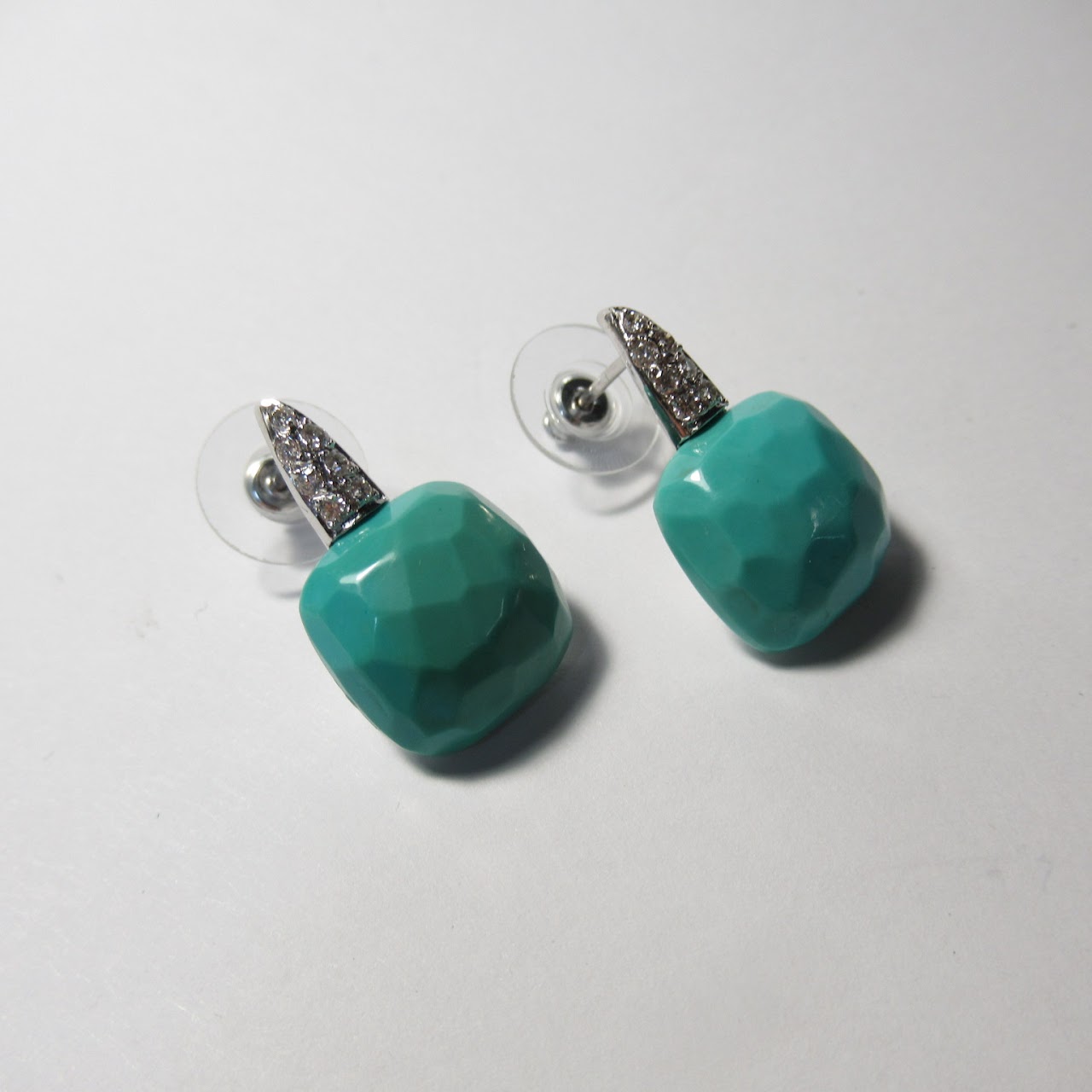 18K White Gold, Diamond, and Turquoise Earrings