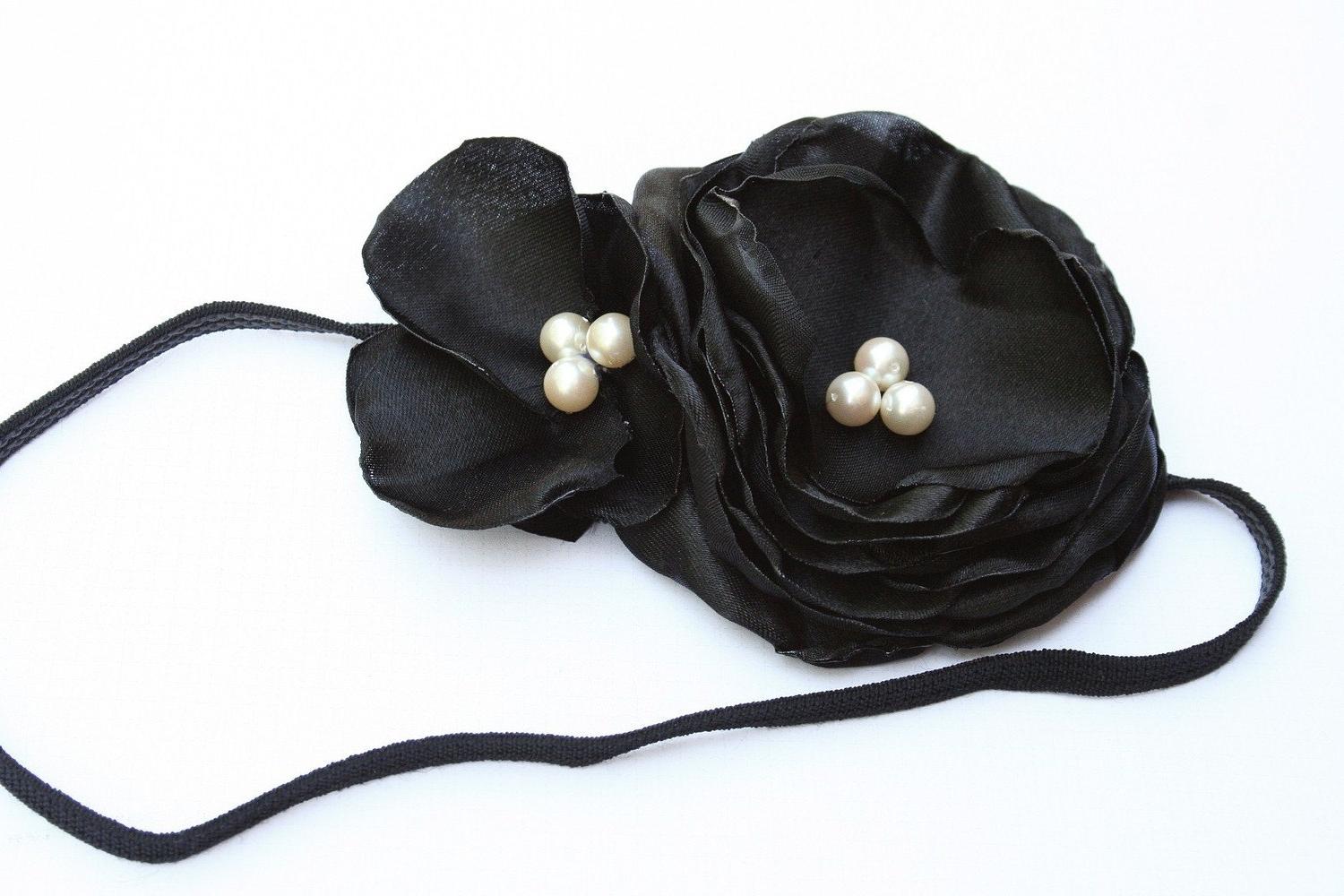 Black Flower Headband, Stretch