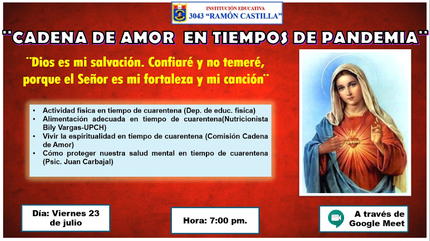 🙏Hoy viernes 7:00 pm. Cadena de Amor - Invitación muy especial para toda la comunidad castillista y público en general😀