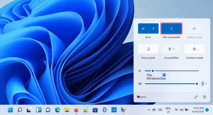 alternar la configuración rápida de Bluetooth Windows 11