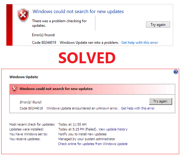 Solucionar el error de actualización de Windows 80244019