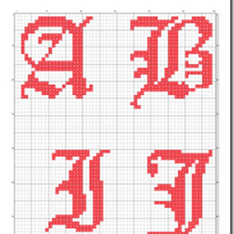 Abecedario puntode cruz letras góticas rojas