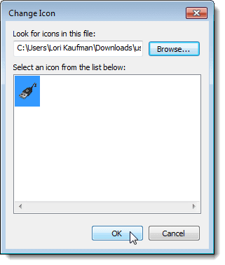 Nhấp vào OK trên hộp thoại Thay đổi biểu tượng